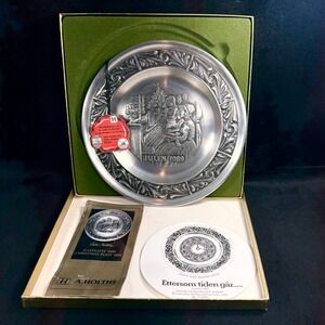 A. Holthe Norway Pewter Plate‎ Julen 1989 Christmas Plate with Box Collectible